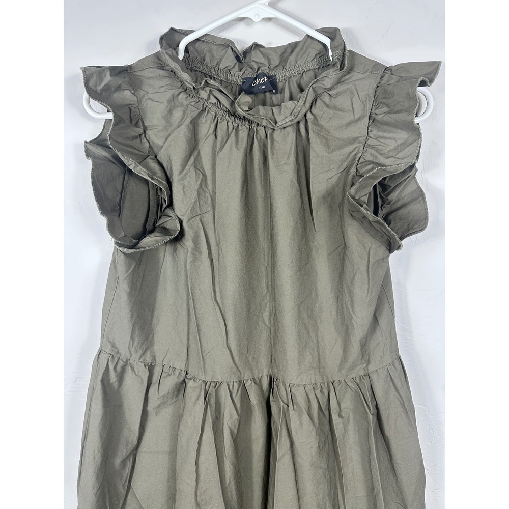 Chepe Italy Women's Tiered Maxi Dress Olive Green Cotton Made in Italy - Picture 2 of 8